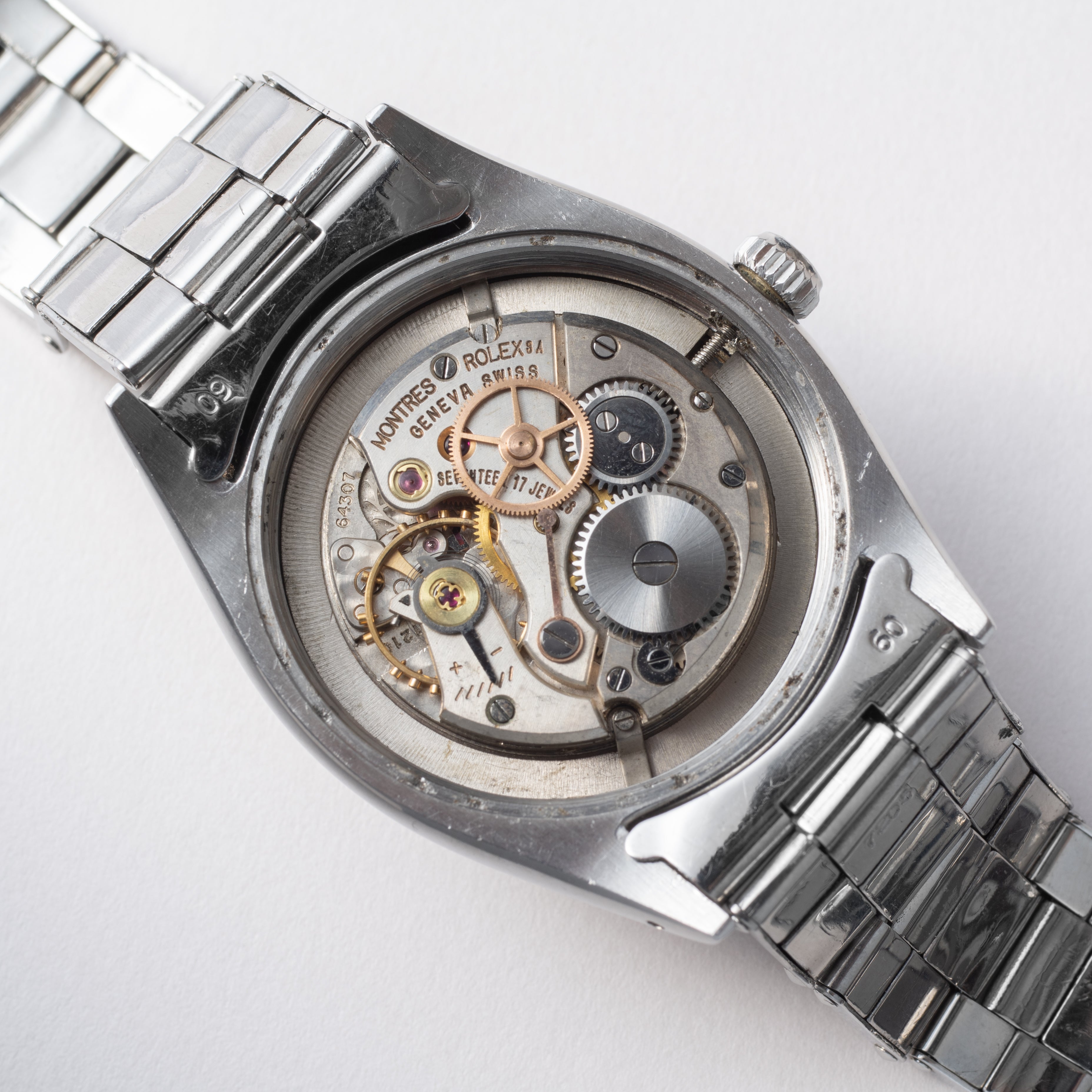 ロレックス オイスターデイト 1954年製 Ref.6494 赤黒カレンダー ブラックギョーシェダイヤル