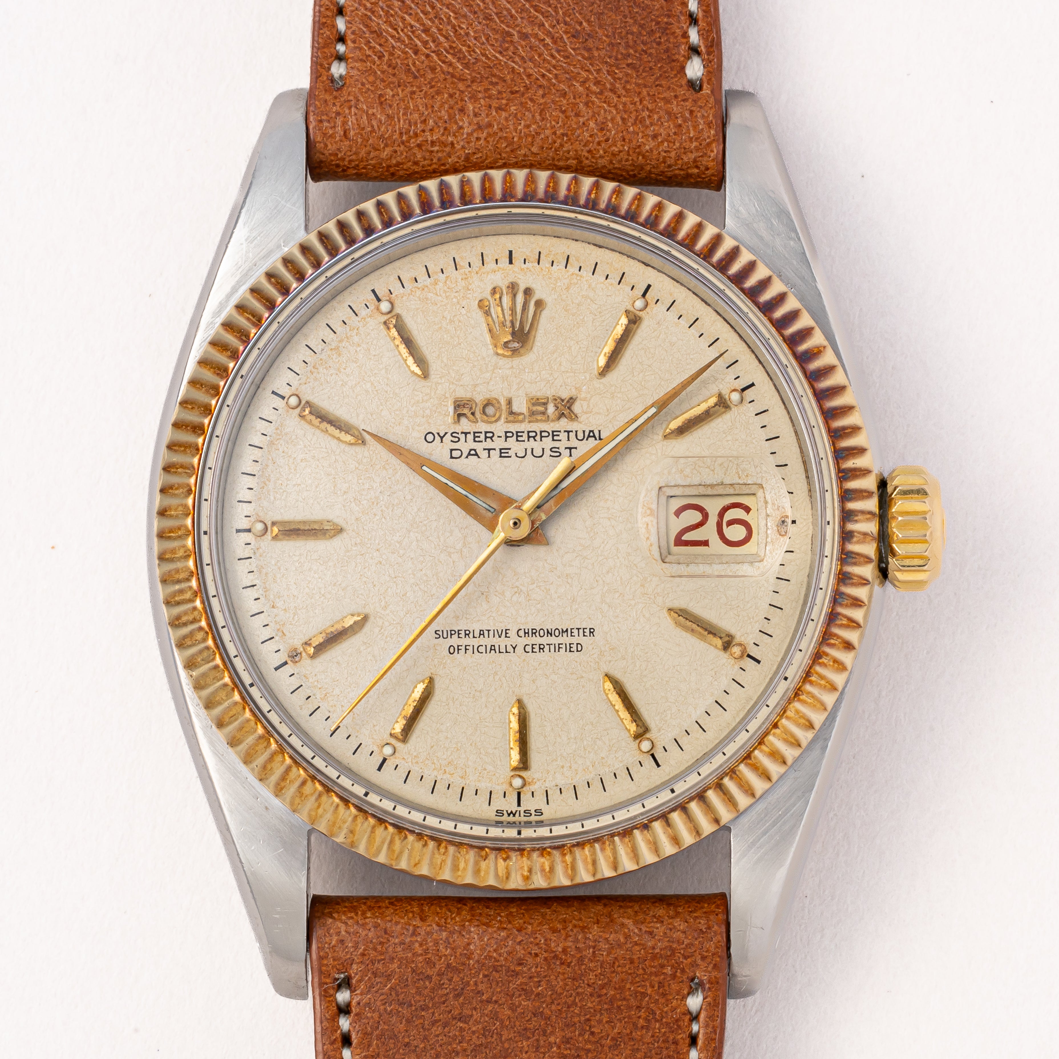 ロレックス デイトジャスト コンビ 1958年製 Ref.6605 アイボリーダイヤル 赤黒カレンダー