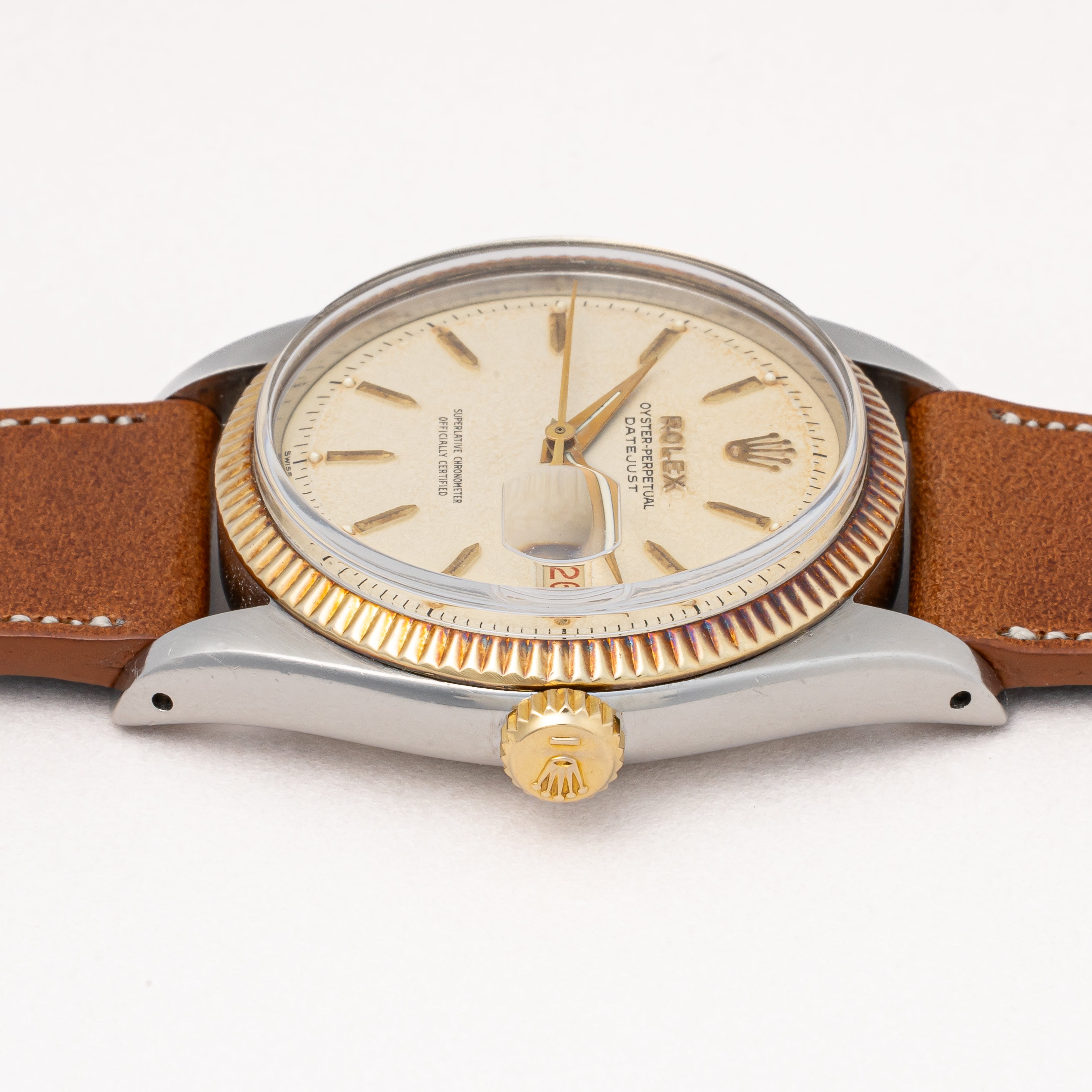 ロレックス デイトジャスト コンビ 1958年製 Ref.6605 アイボリーダイヤル 赤黒カレンダー