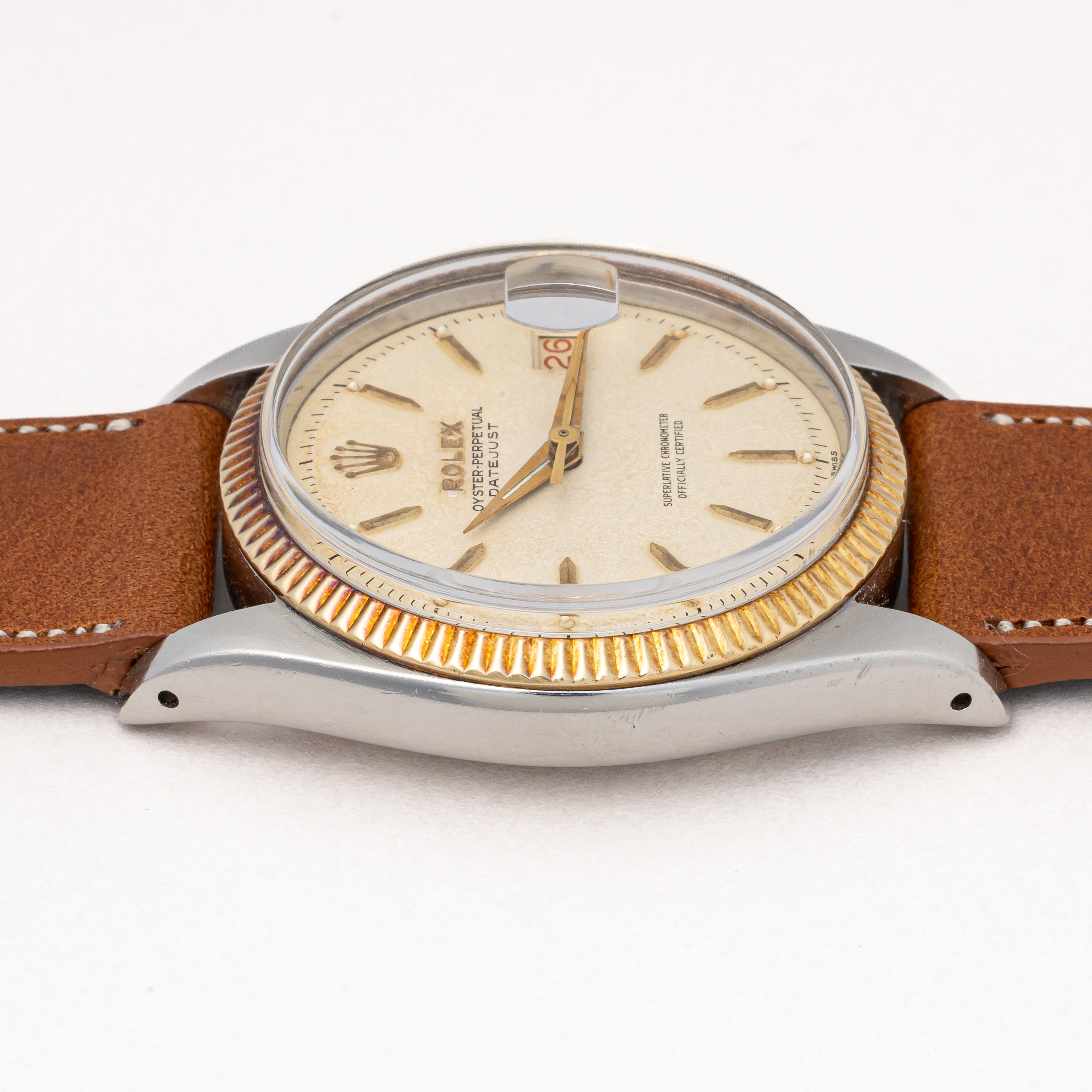 ロレックス デイトジャスト コンビ 1958年製 Ref.6605 アイボリーダイヤル 赤黒カレンダー