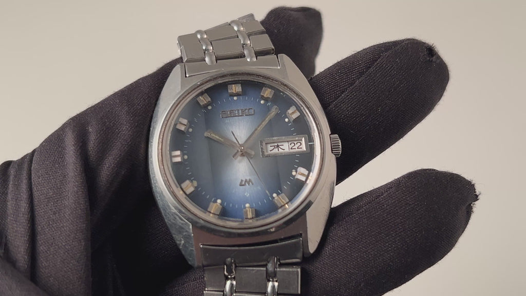 SEIKO ロードマチック 希少ブルー 新品カットガラス 1973.June セイコー ロードマチック 1973年製 ブルーダイヤル 9面カットガラス
