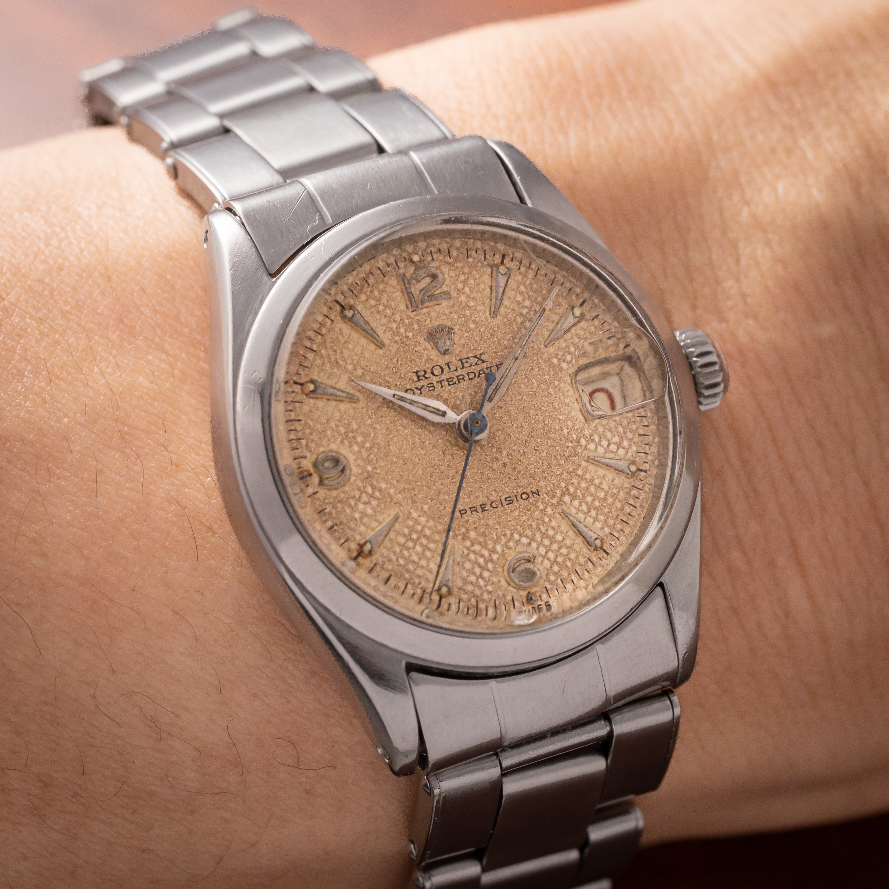 ロレックス オイスターデイト 1953年製 Ref. 6266 ギョウシェダイヤル リベットブレス