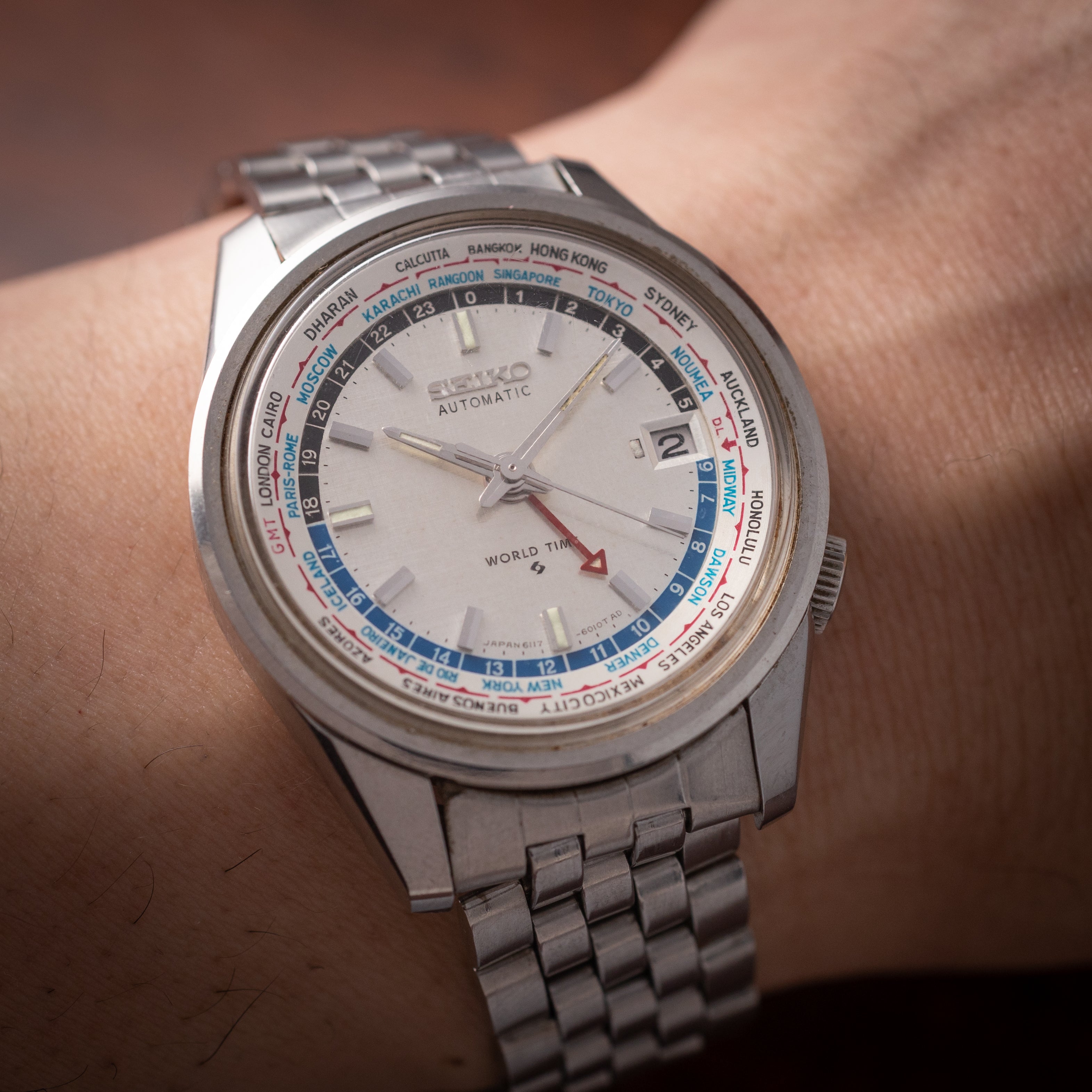 SEIKO 稼働品 SEIKO セイコー 6117-6010 WORLD TIME ワールドタイム 自動巻 メンズ腕時計